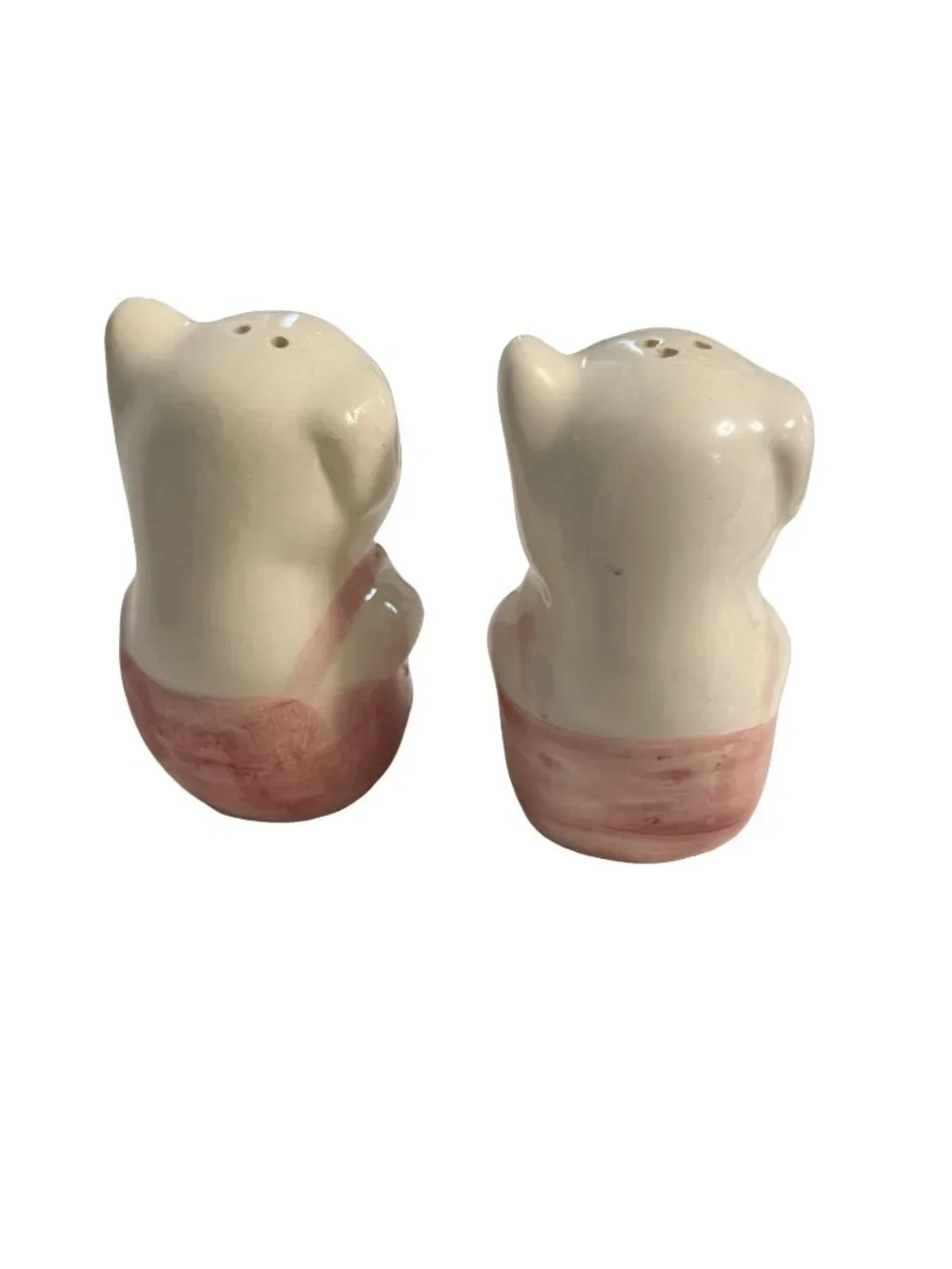 Vintage Ceramic Pig Salt & Pepper Shakers Pink Overalls Big Eyes Pair